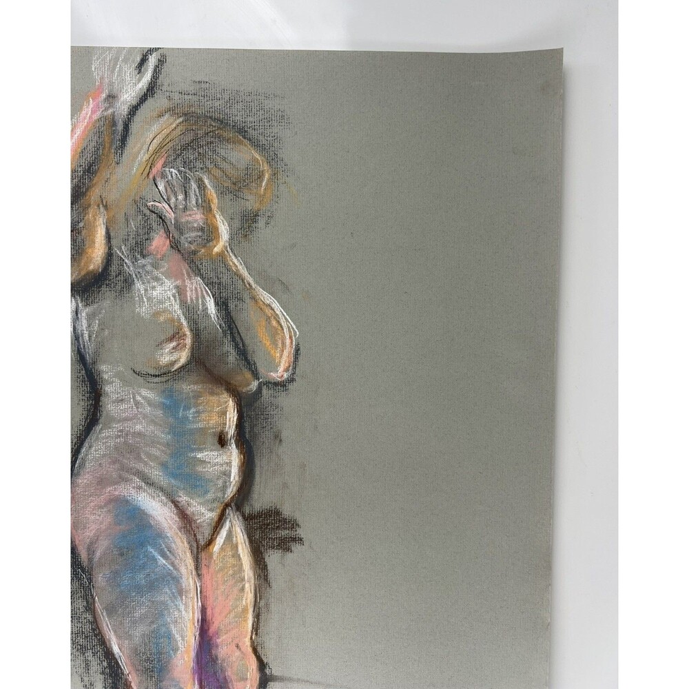 Vintage Artist Original Color Pastel Nude Sketch Abstract Figural Drawing 24x18” - Picture 6 of 10